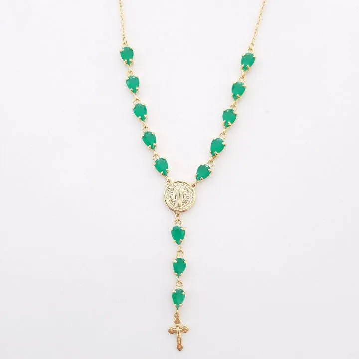 COLAR TERÇO SÃO BENTO PEDRAS VERDE