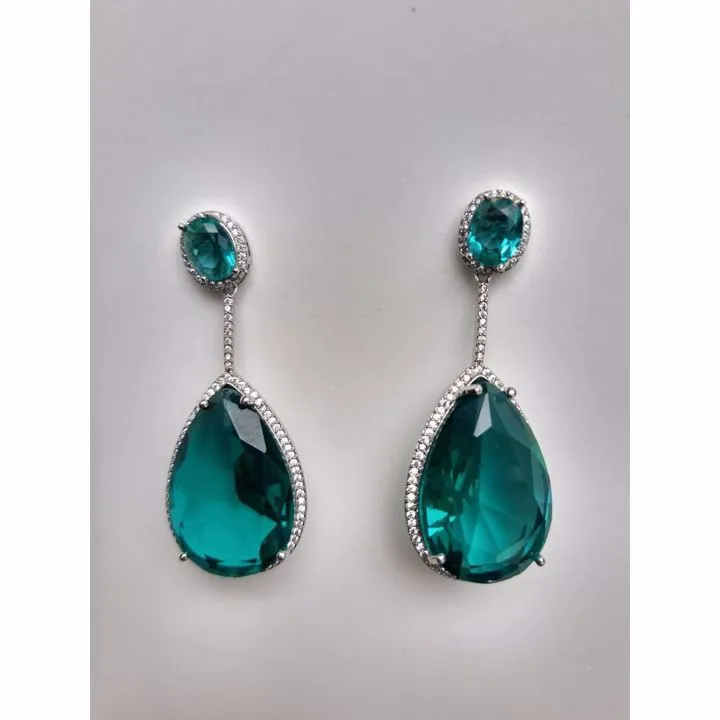 BRINCO FESTA GOTA RÓDIO BRANCO PEDRA VERDE MICROZIRCÔNIA CRISTAL