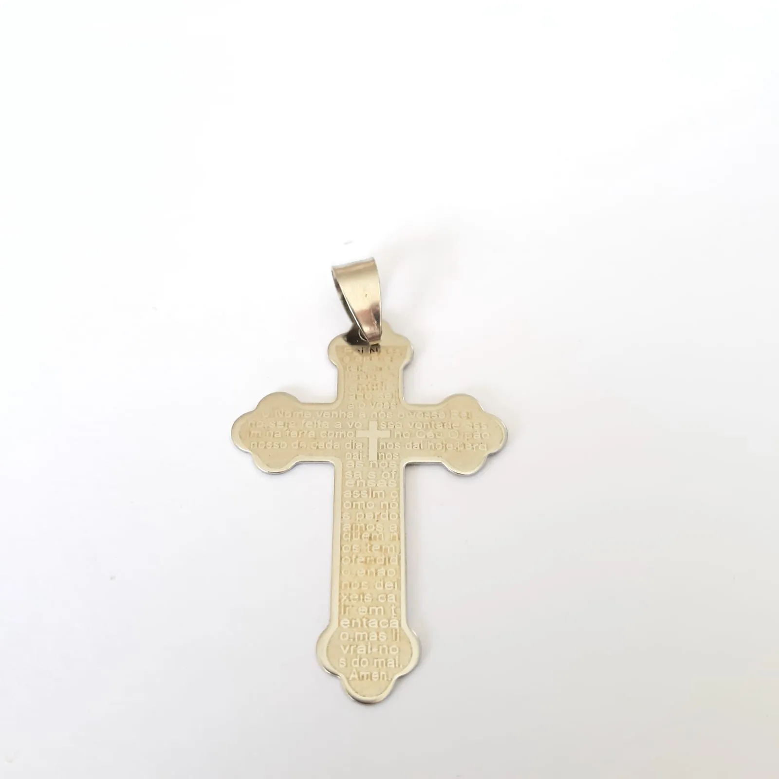 PINGENTE AÇO CRUZ PAIS NOSSO 3,5CM