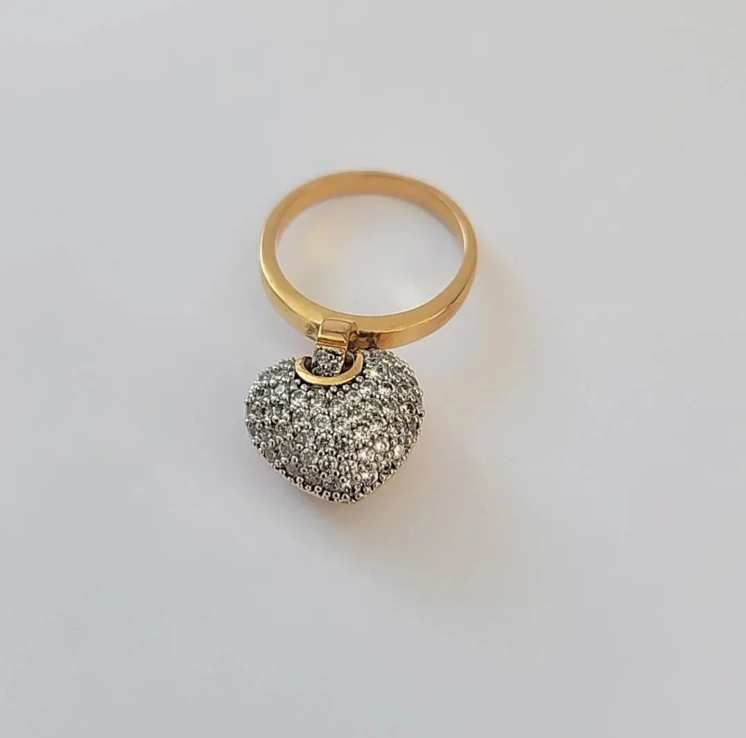 ANEL DOURADO PINGENTE CORAÇÃO CRAVEJADO MICROZIRCÔNIAS CRISTAL