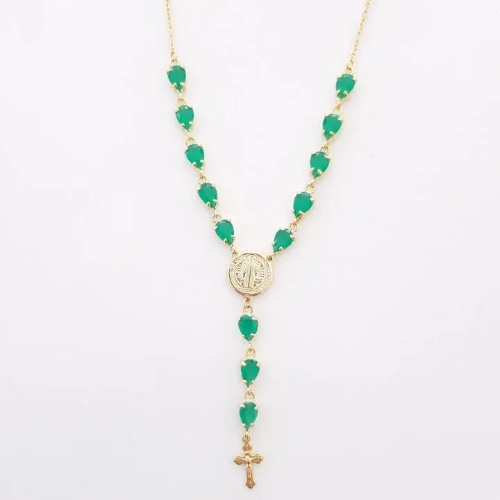 COLAR TERÇO SÃO BENTO PEDRAS VERDE
