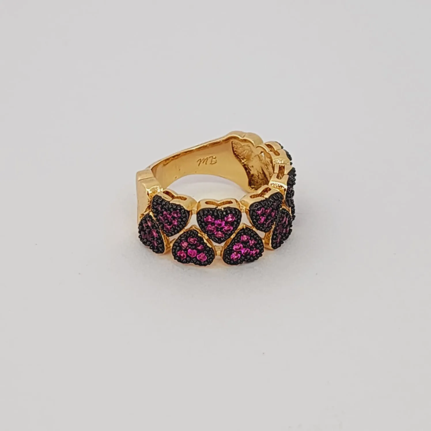 ANEL DOURADO CORAÇÕES CRAVEJADOS ROSA