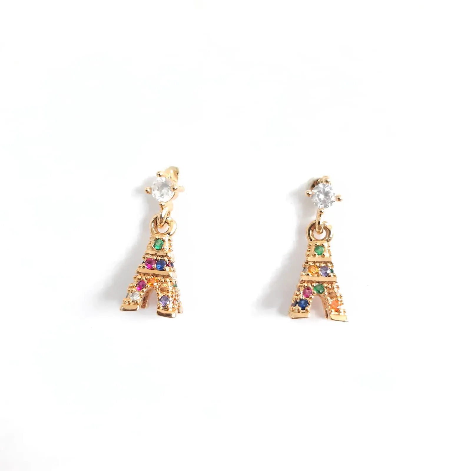 BRINCO DOURADO TORRE EIFFEL MICROZIRCÔNIAS MULTICOLORIDAS