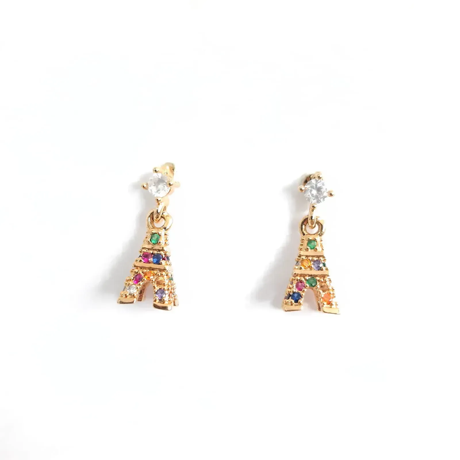 BRINCO DOURADO TORRE EIFFEL MICROZIRCÔNIAS MULTICOLORIDAS