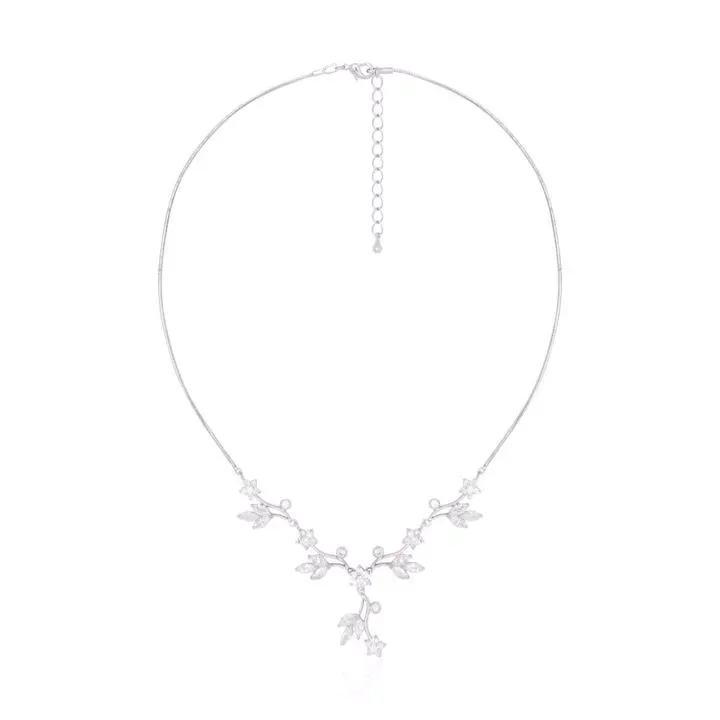 COLAR SUPER DELICADO FOLHAS RÓDIO BRANCO - ZIRCÔNIA CRISTAL