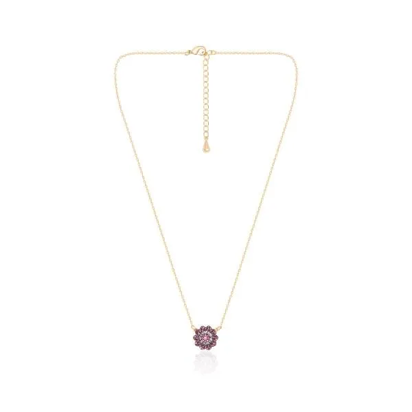 COLAR COM PINGENTE DOURADO FLOR CRAVEJADO COM MICROZIRCÔNIAS - RUBI