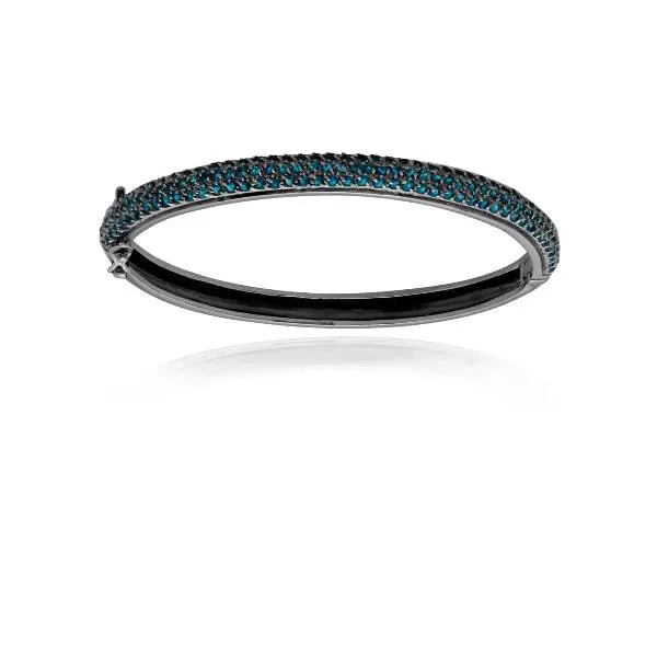 BRACELETE RÓDIO NEGRO CRAVEJADO MICROZIRCÔNIAS AZUIS