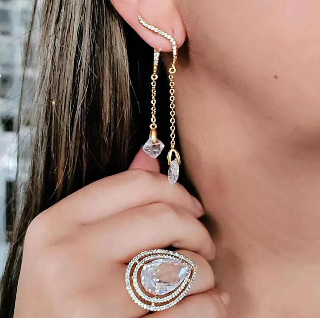 EAR JACKET DOURADO ZIRCÔNIAS CRISTAL