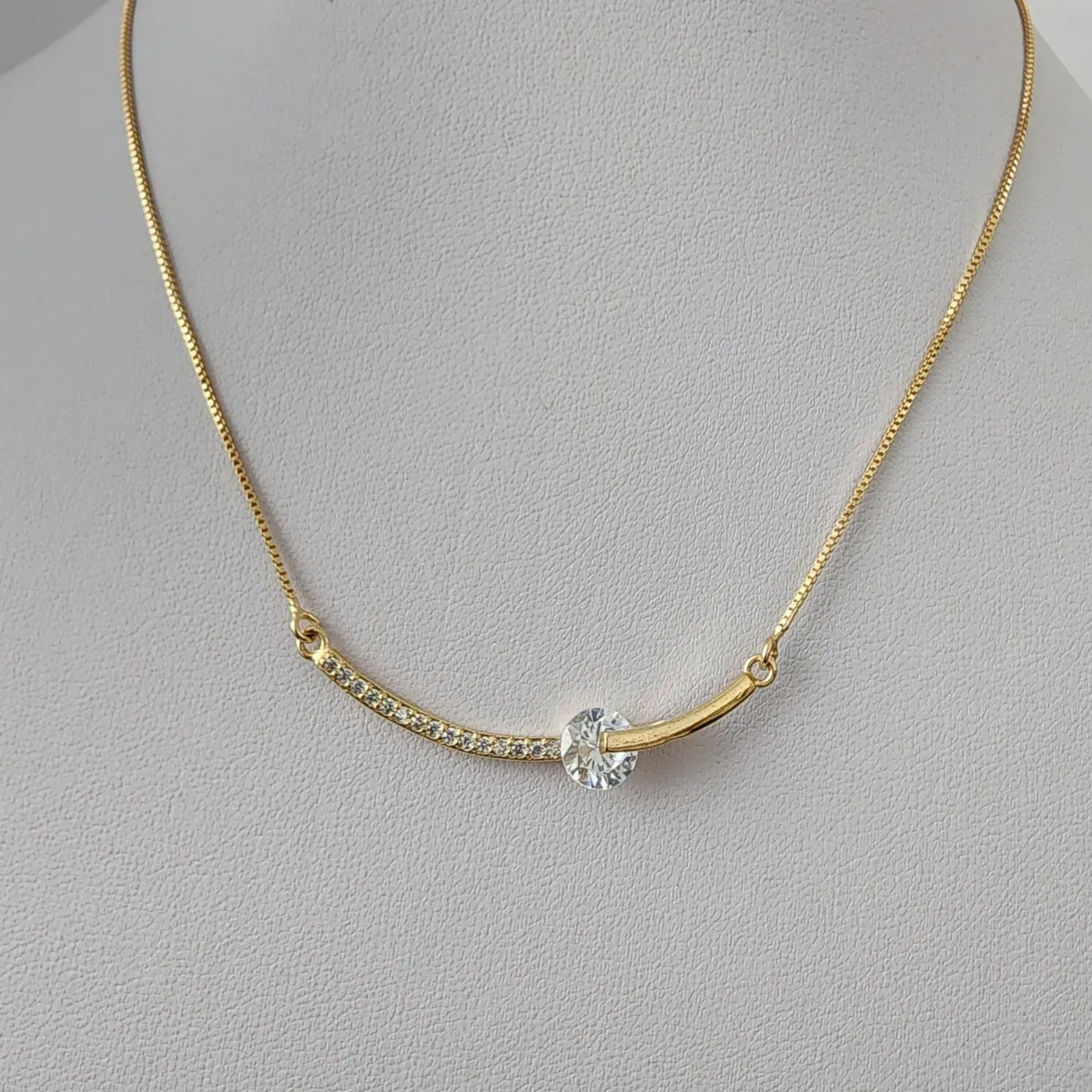 COLAR DOURADO CORRENTE VENEZIANA PINGENTE ZIRCÔNIA CRISTAL