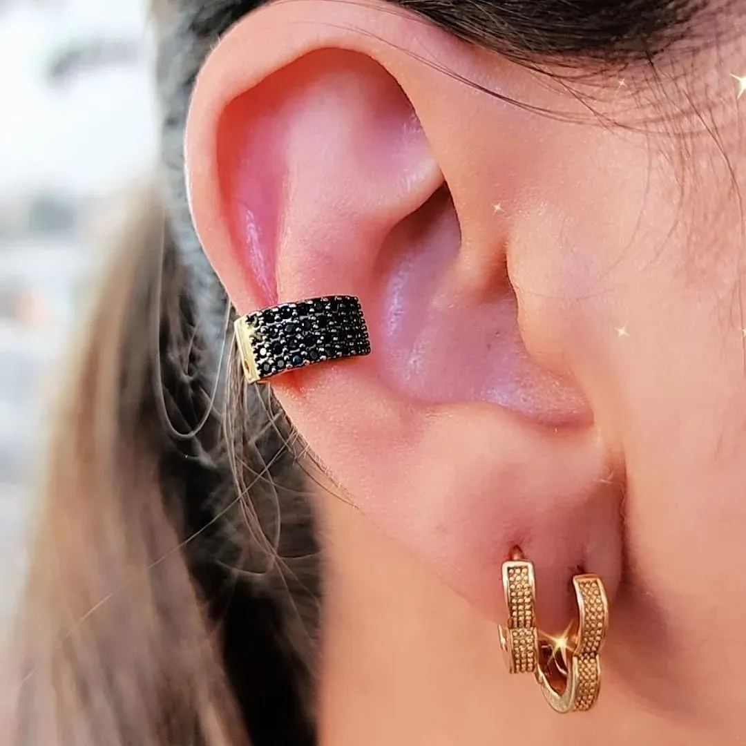 BRINCO PIERCING FAKE CRAVEJADO ZIRCÔNIAS NEGRAS