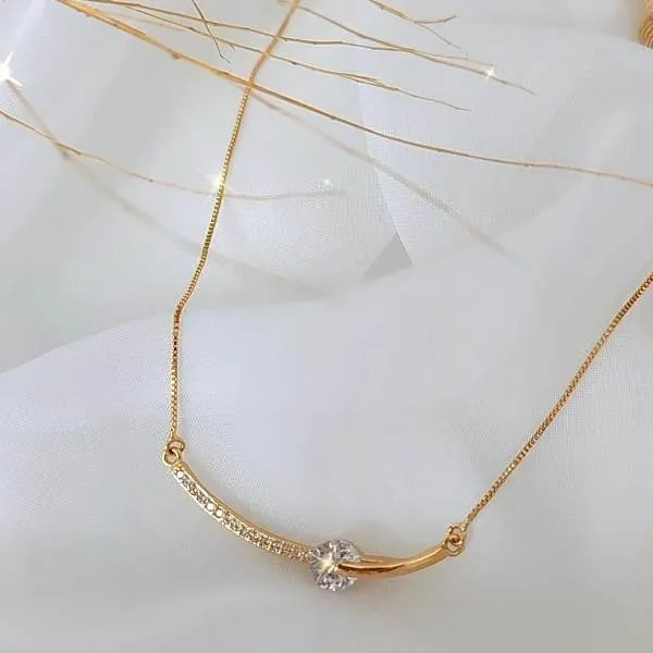 COLAR DOURADO CORRENTE VENEZIANA PINGENTE ZIRCÔNIA CRISTAL