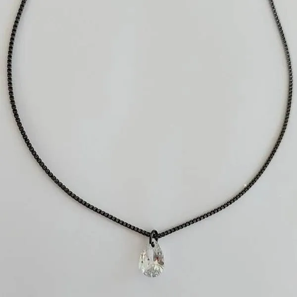 COLAR RÓDIO NEGRO PINGENTE GOTA ZIRCÔNIA CRISTAL