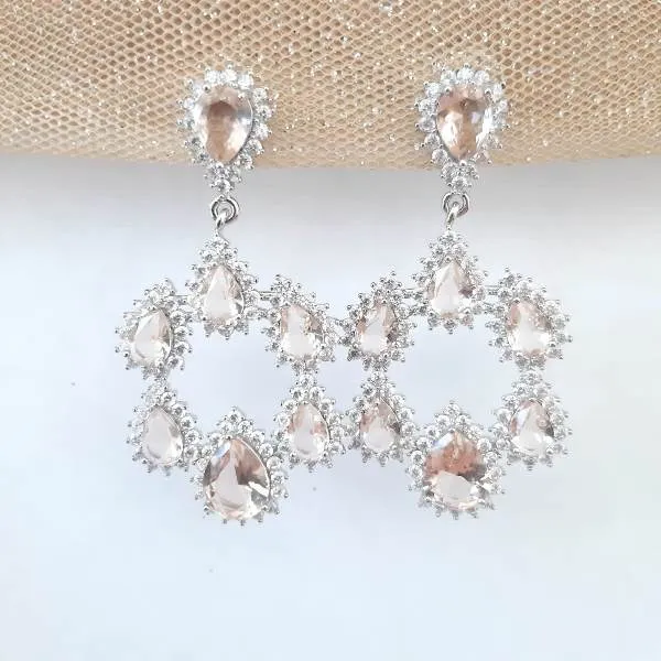 BRINCO RÓDIO BRANCO FESTA GOTAS ZIRCÔNIA CITRINO