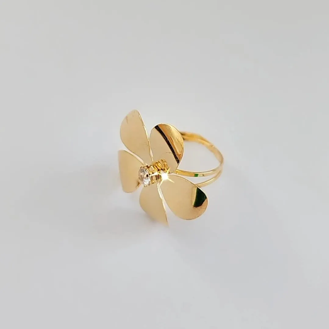 ANÉL FLOR MÓVEL COM PEDRA DE ZIRCÔNIA DOURADO