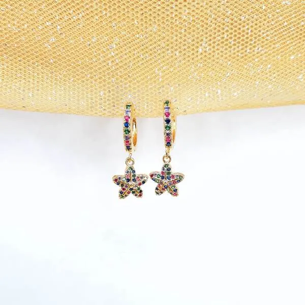 ARGOLINHA ESTRELA CRAVEJADA COM MICROZIRCÔNIAS COLORIDAS
