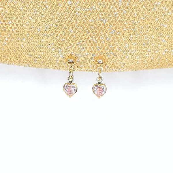BRINCO DOURADO CORAÇÃO ZIRCÔNIA ROSA TARRAXA BABY