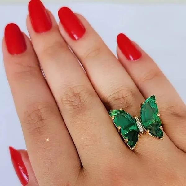 ANEL DOURADO BORBOLETA VERDE