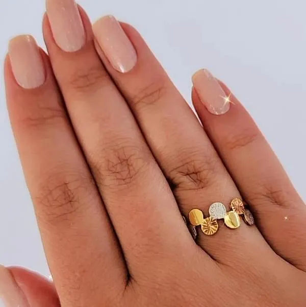 ANEL BOLINHAS BANHO TONS AMARELO, VERMELHO E PRATA