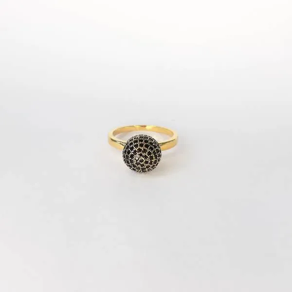 ANEL DOURADO BOLA CRAVEJADO MICROZIRCÔNIAS NEGRAS