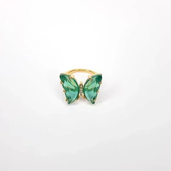 ANEL DOURADO BORBOLETA VERDE
