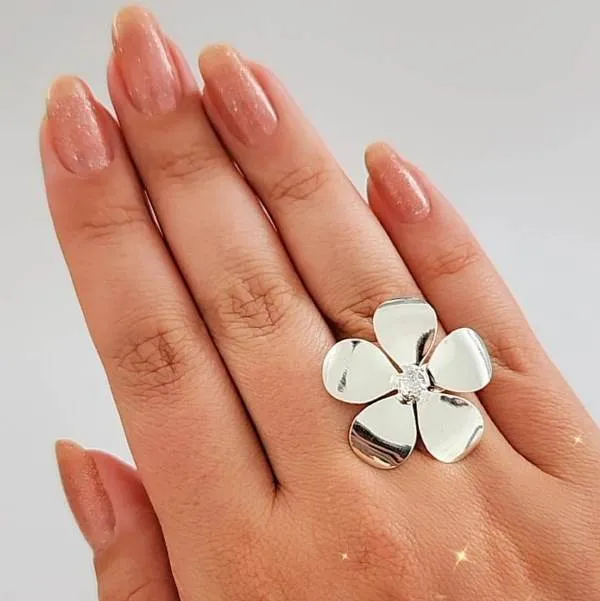 ANÉL FLOR MÓVEL COM PEDRA DE ZIRCÔNIA PRATA