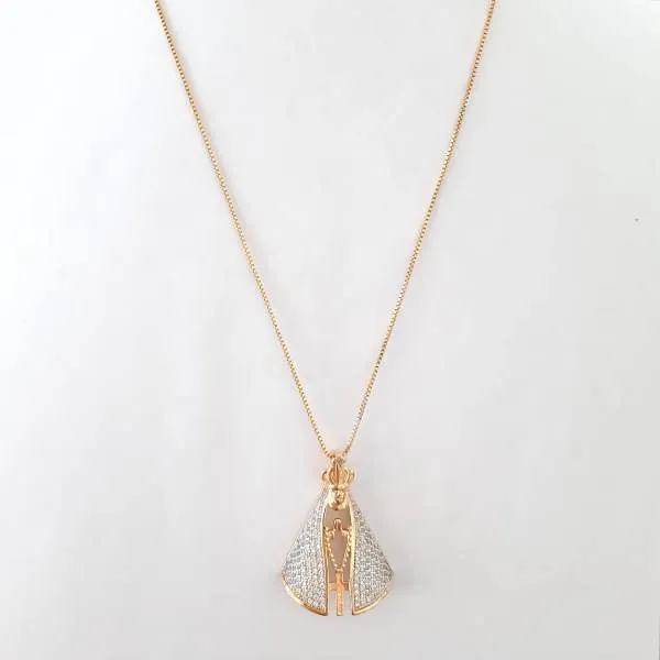COLAR DOURADO NOSSA SENHORA APARECIDA CRAVEJADA EM MICROZIRCÔNIAS CRISTAL