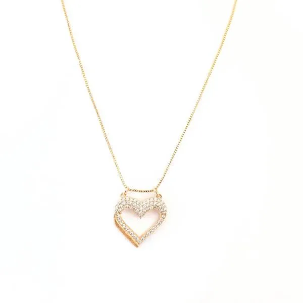 COLAR DOURADO PINGENTE CORAÇÃO CRAVEJADO MICROZIRCÔNIAS CRISTAL