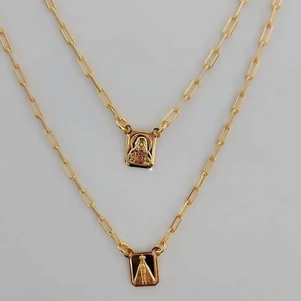 ESCAPULÁRIO BANHO OURO CORRENTE CARTIER TRADICIONAL P
