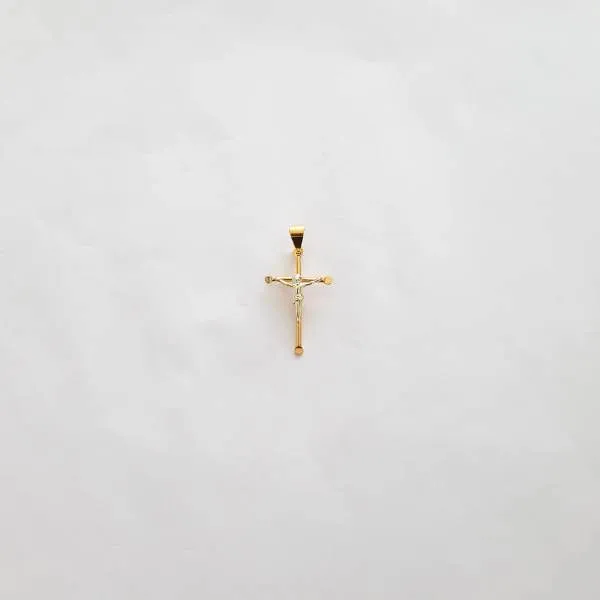 PINGENTE JESUS CRUXIFICADO BANHO TONS AMARELO E BRANCO