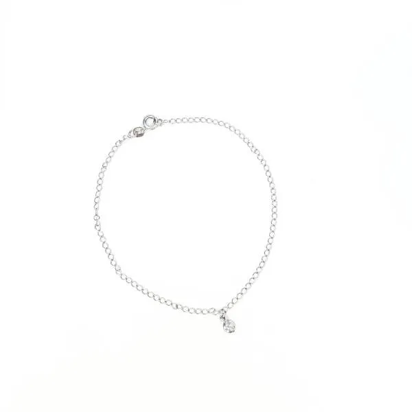 TORNOZELEIRA RÓDIO BRANCO PINGENTE ZIRCÔNIA CRISTAL