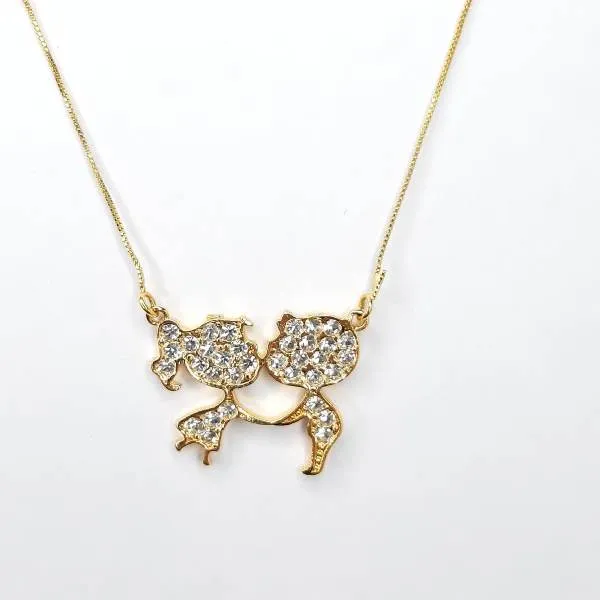 COLAR DOURADO CASAL BEIJO MICROZIRCÔNIAS CRISTAL