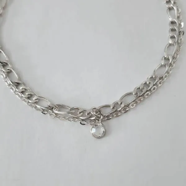 PULSEIRA BANHO DE PRATA DOIS FIOS PINGENTE PONTO DE LUZ