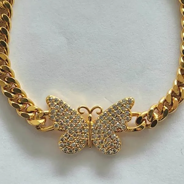 PULSEIRA DOURADA BORBOLETA CRAVEJADA EM MICROZIRCÔNIAS CRISTAL