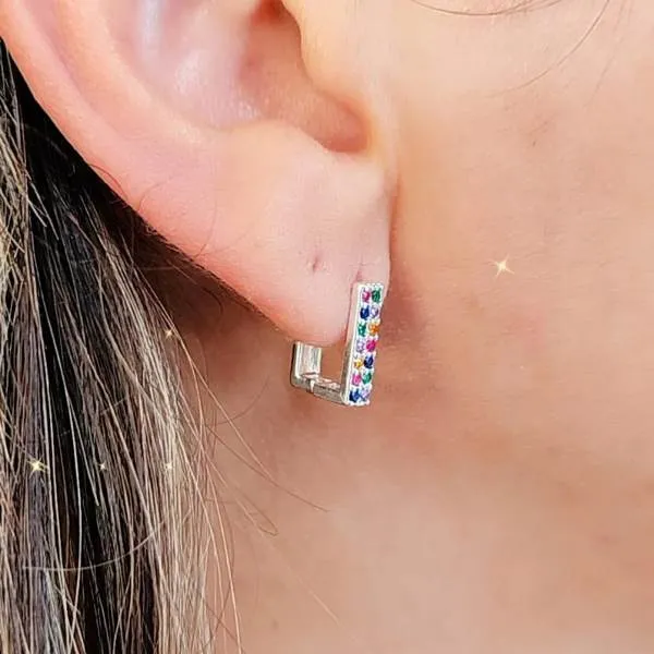 ARGOLINHA RETANGULAR CRAVEJADA EM MICROZIRCÔNIAS COLORIDAS