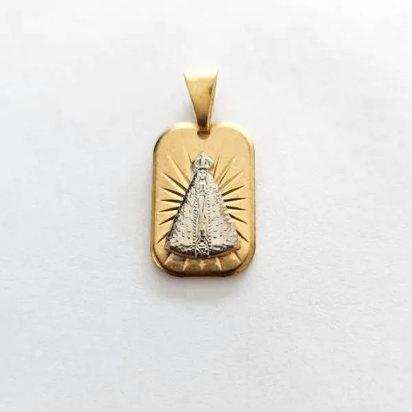 PINGENTE NOSSA SENHORA APARECIDA BANHO TONS AMARELO E BRANCO