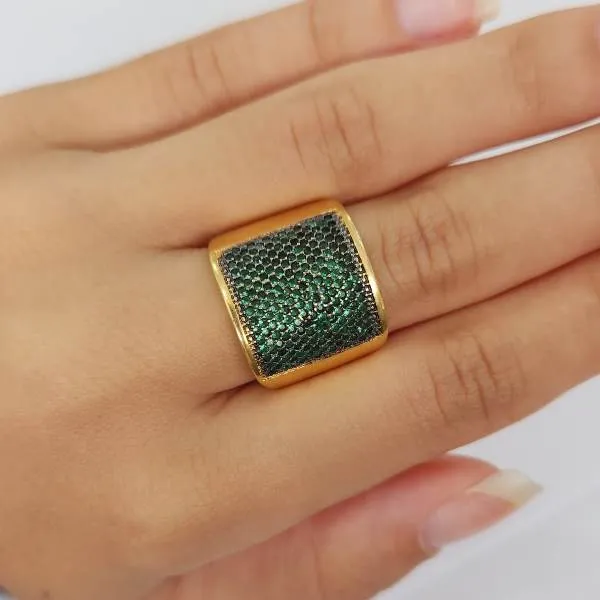ANEL DOURADO ZIRCÔNIAS VERDES