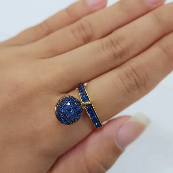 ANEL DOURADO PINGENTE BOLA AZUL