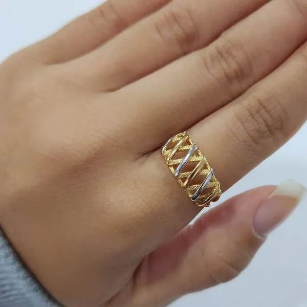 ANEL CRUZADO BANHO TONS AMARELO, VERMELHO E BRANCO