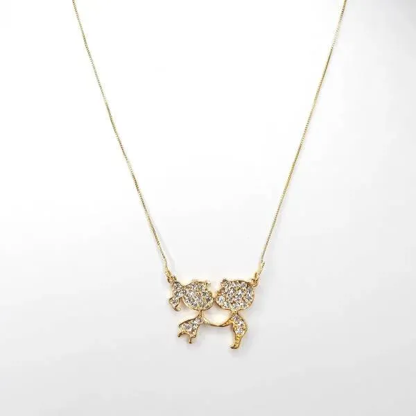 COLAR DOURADO CASAL BEIJO MICROZIRCÔNIAS CRISTAL