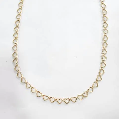 COLAR DOURADO ELOS DE CORAÇÃO VAZADO 70CM