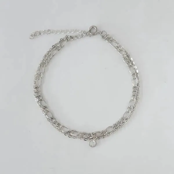 PULSEIRA BANHO DE PRATA DOIS FIOS PINGENTE PONTO DE LUZ
