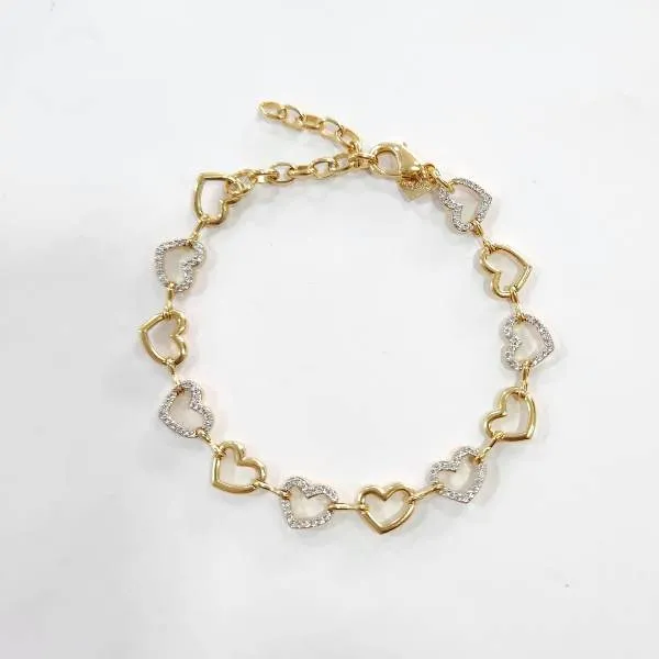 PULSEIRA DOURADA CORAÇÕES CRAVEJADO MICROZIRCÔNIAS CRISTAL