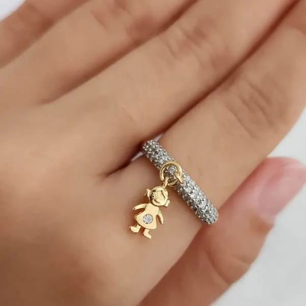 ANEL DOURADO MENINA CRAVEJADO EM MICROZIRCÔNIAS CRISTAL