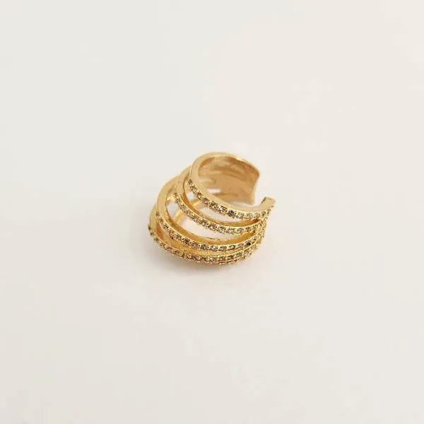 BRINCO PIERCING FAKE DOURADO FIOS CRAVEJADO MICROZIRCÔNIAS CRISTAL