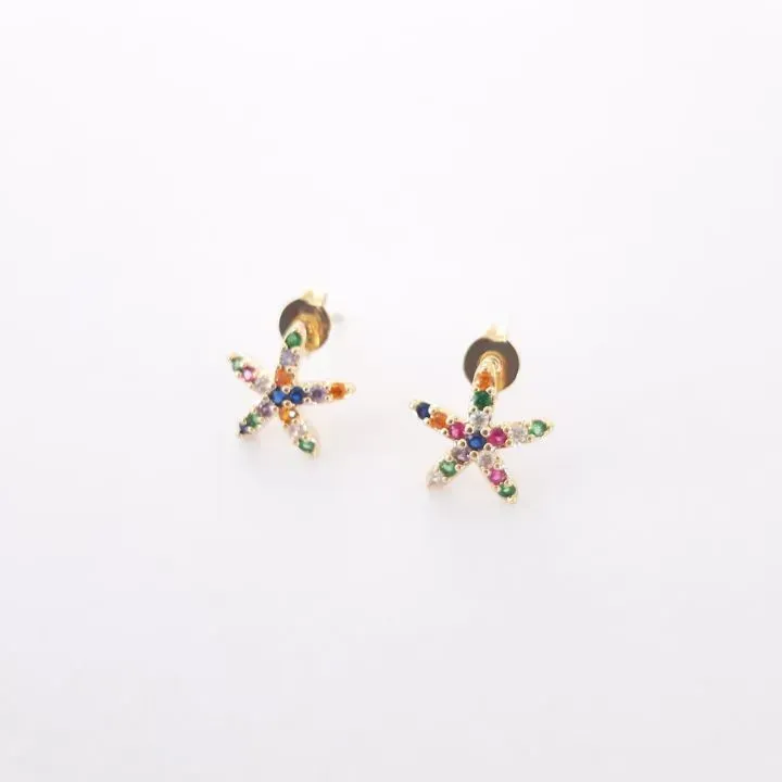 BRINCO ESTRELA DO MAR CRAVEJADO MICROZIRCÔNIAS MULTICOLORIDAS