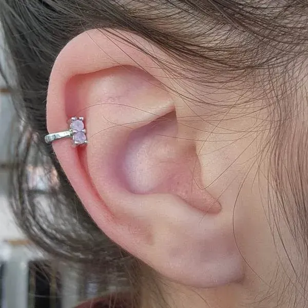 PIERCING FAKE RÓDIO BRANCO PEDRINHAS QUARTZO ROSA