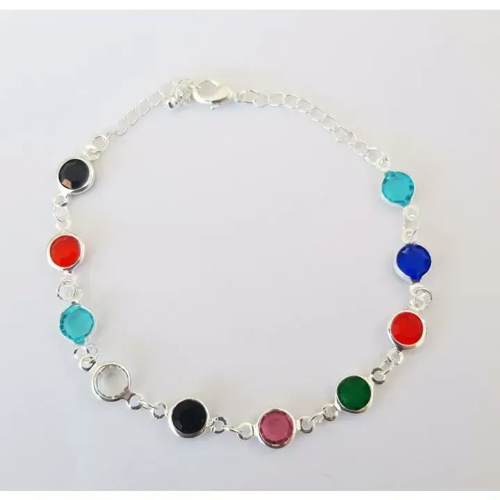 PULSEIRA RÓDIO BRANCO PEDRAS COLORIDAS
