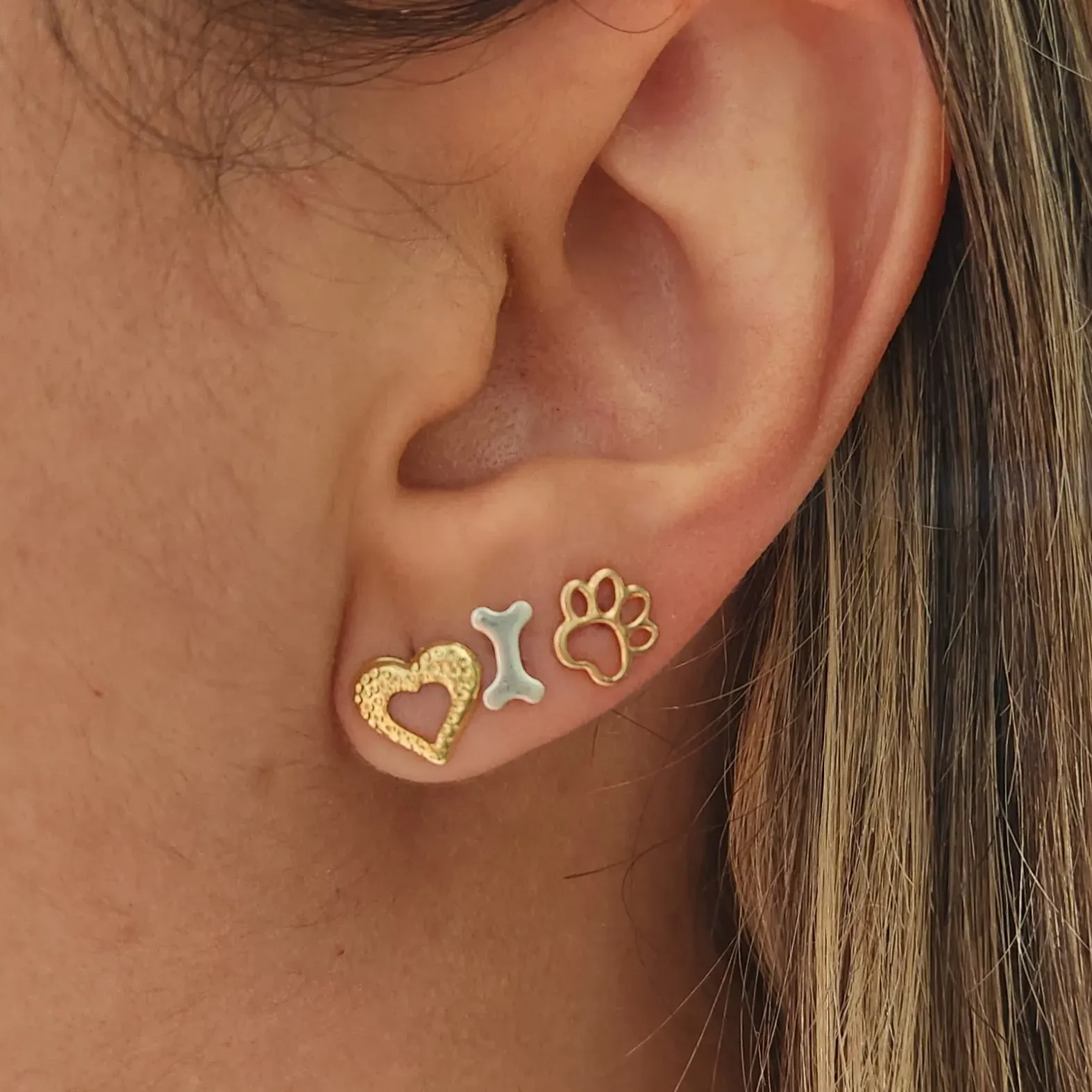 TRIO BRINCO PET CORAÇÃO OSSO PATA TRÊS BANHOS