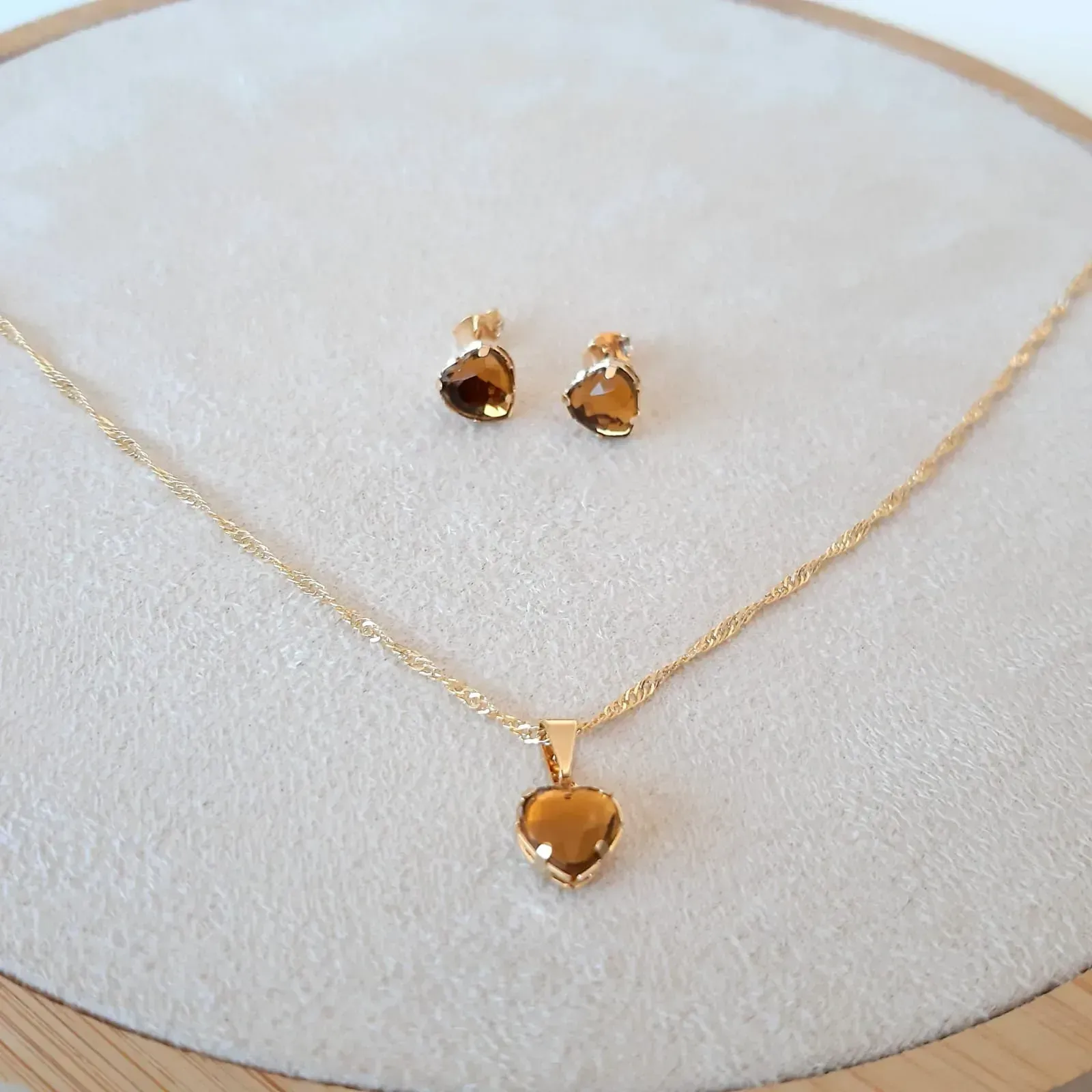 CONJUNTO DOURADO CORAÇÃO CORRENTE SINGAPURA