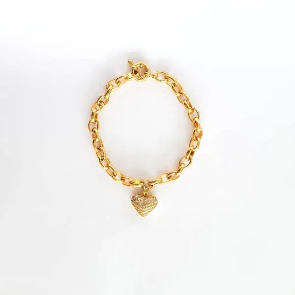 PULSEIRA DOURADA CORAÇÃO CRAVEJADO EM MICROZIRCÔNIAS CRISTAL